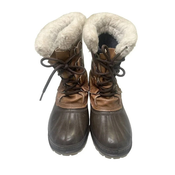 Sorel Winter Duck Boots Buffalo Men's Sz 8 Brown Leather Lace Up Shearling Lined - Picture 3 of 11